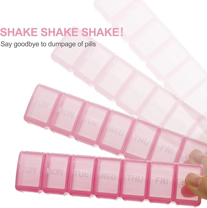 2 PCS Small Weekly Pill Organizer 7 Days,Pocket Daily Pill Case, Daily Planner, Pill Box for Pills/Vitamin/Fish Oil/Supplements (Pink)
