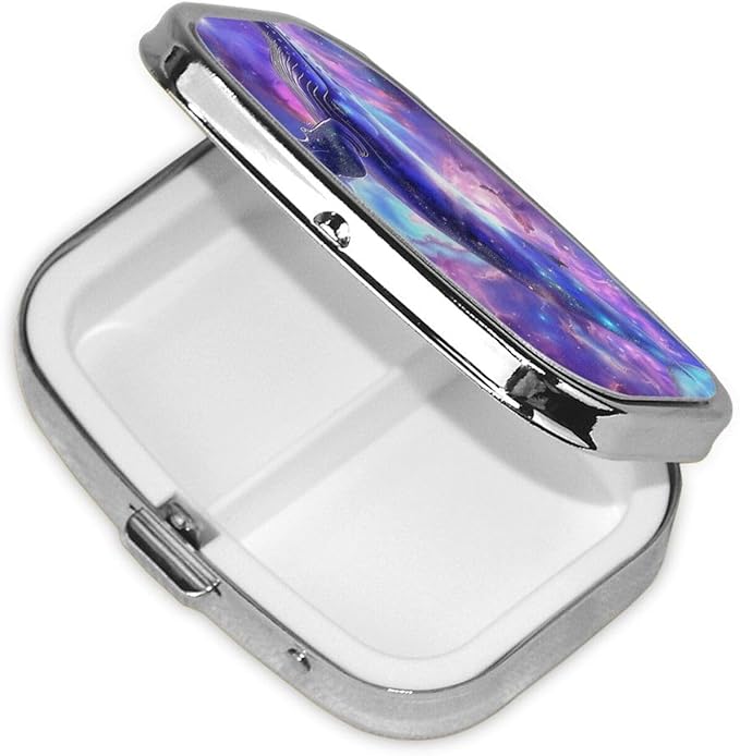 Dreamy Galaxy Whale Pill Box with Mirror 2 Compartments Square Pill Organizer for Pocket