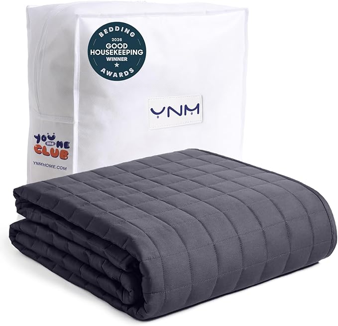 YnM 12lbs Weighted Blanket for Adults, Heavy Bed Throw Blanket with Cooling Glass Beads for All Season Use, Ideal for One Person of 110lbs (60x80 Inches, Queen Bed, Dark Grey)