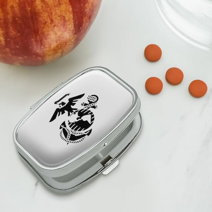 Marine Corps USMC Black on White Eagle Globe Anchor Officially Licensed Rectangle Pill Case Trinket Gift Box