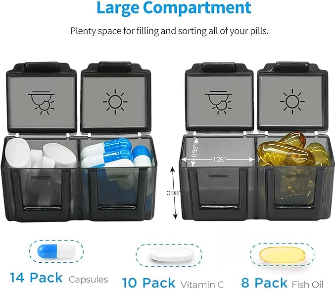 Monthly Pill Organizer 2 Times A Day, One Month Pill Box Am Pm, Portable Pill Case for Travel, Daily Pill Container with 32 Compartments for Vitamins, Fish Oil, Supplements & Medicine