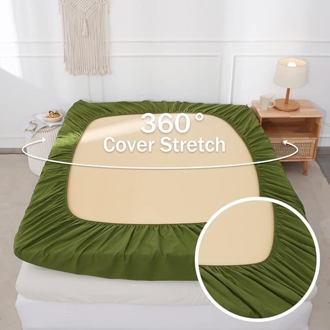 Simple&Opulence Belgian Linen Sheet Set Solid Color - 4 Pieces (1 Flat Sheet, 1 Fitted Sheet & 2 Pillowcases) Natural Flax Cotton Blend Soft Breathable Farmhouse Bedding - Full Size, Forest