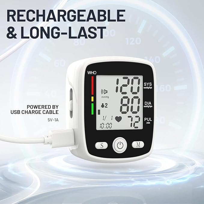 Blood Pressure Monitor Digital Wrist BP Machine Automatic BP Cuff (5.3 to 7.7 in) with 2 Users 180 Memory Voice Large LCD Display Adjustable Cuff USB Charging Carrying Case, Black