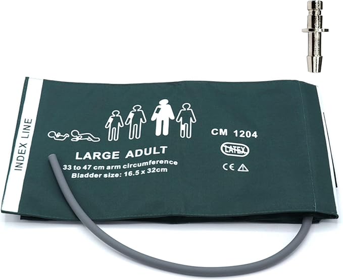 Universal NIBP Cuff with BP12 Connector for Large Adult, 33-47 cm Reusable Single Tube Nylon Replacement BP Cuff with Inner Airbag for Blood Pressure Monitor Machine