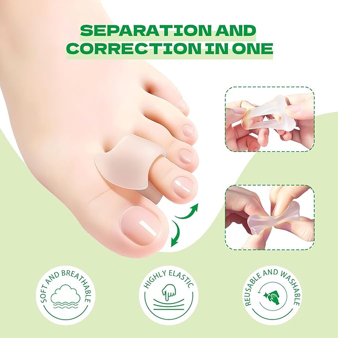 Toe Separators for Women & Men, 12-Pack 1/4" Thick Gel Toe Spacers, Bunion Corrector, for Overlapping Toes/Bunions/Big Toe Alignment/Spacer and Corrector(White)