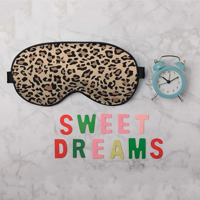 Leopard Print Sleep Mask Eye Mask Animal Skin Brown Sleep Mask Light Blocking Adjustable Smooth Soft Eye Masks for Women Deep Rest Travel