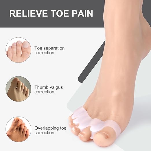 Pure Comfort Silicone Toe Separators – White – Bunion Corrector & Hammertoe Straightener for Overlapping Toes, Plantar Fasciitis Relief – Adjustable Gel Toe Spacers for Yoga, Running & Daily Wear – Washable & Reusable (2 Pairs)
