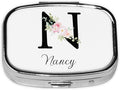 Custom Pill Box Personalized Square Small Pill Case with Mirror Add Your Photo Text Logo Name Decorative 2 Compartment Portable Metal Medicine Container Vitamin Organizer for Pocket Purse Travel (N)