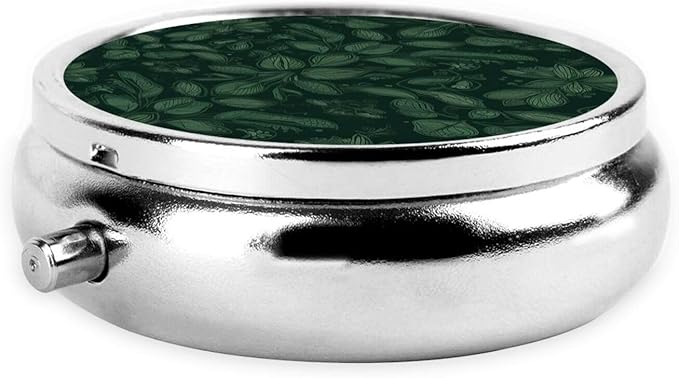 Hunter Green Floral Petals Pattern Print Pill Box 3 Compartment Small Pill Case Portable Pill Box for Pocket Or Purse Cute Medicine Organizer Holder to Hold Vitamins Medication