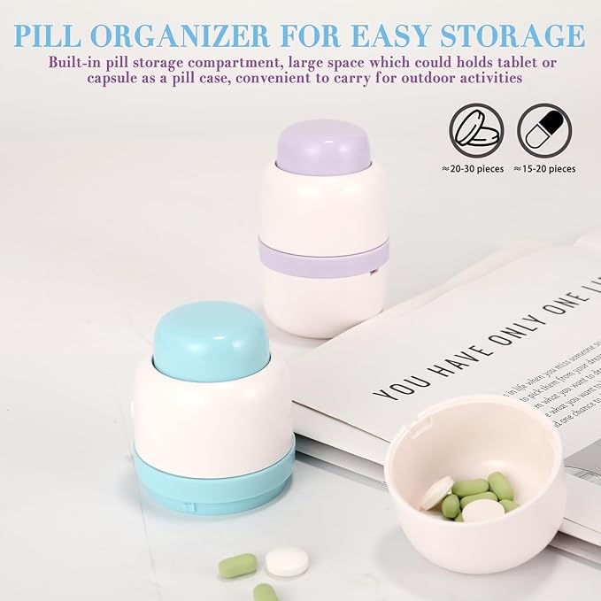 Pill Cutter Splitter for Small or Large Pills, Profesional Pill Cutter 1/4 & 1/2 Divider, Includes Storage Compartment, Accurate and Easy Cutting for Tablets, Vitamins (Blue)