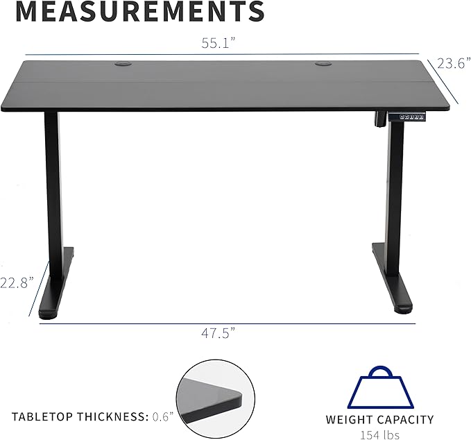 VIVO Electric 55 x 24 in Standing Desk, Memory Height Adjustment, Black Top Black Frame, DESK-E155TB