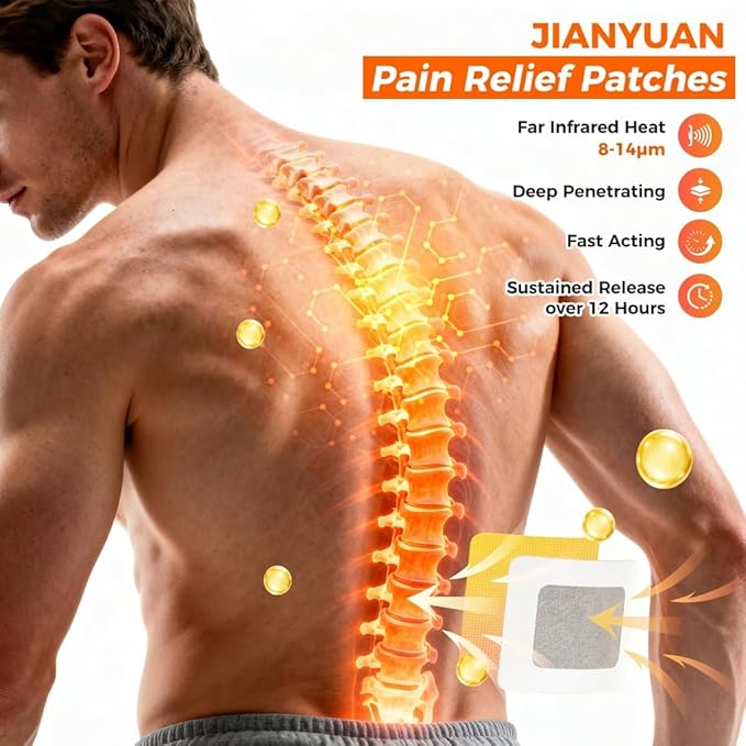Far-Infrared Pain Relief Patches - 12 Hours Soothing Heat Patches for Back, Neck, Deep Penetrating Herbal Patch for Shoulder, Knee, Muscle, Portable Bone Pain Relief, 10 Count