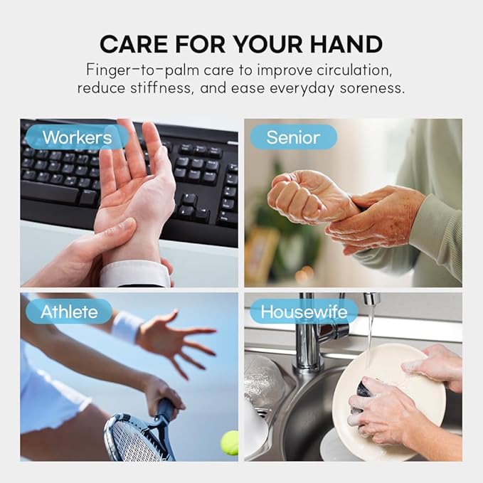 HuBDIC HubiCare Portable Hand Massager with Individual Finger Massage, Cordless Heat & Compression for Finger Numbness & Arthritis Relief, Compact Travel & Gift Design for Love Ones