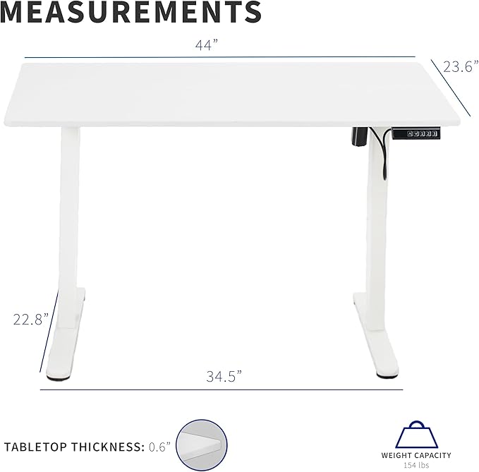 VIVO Electric 44 x 24 in Standing Desk, Memory Height Adjustment, White Top White Frame, DESK-E144W