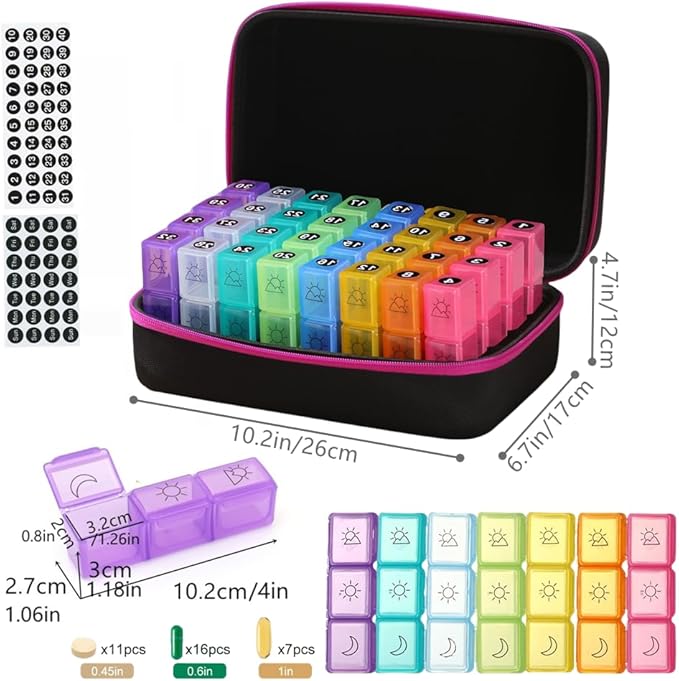 31-Day Monthly Pill Organizer with 3 Daily Compartments, Travel Medication Box with Pill Cutter, AM PM Storage Case (Pink)