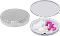 Set of 2 Oval-Shaped Pocket Purse Pill Box & Organizer with Dual Compartments (Silver Border Print)