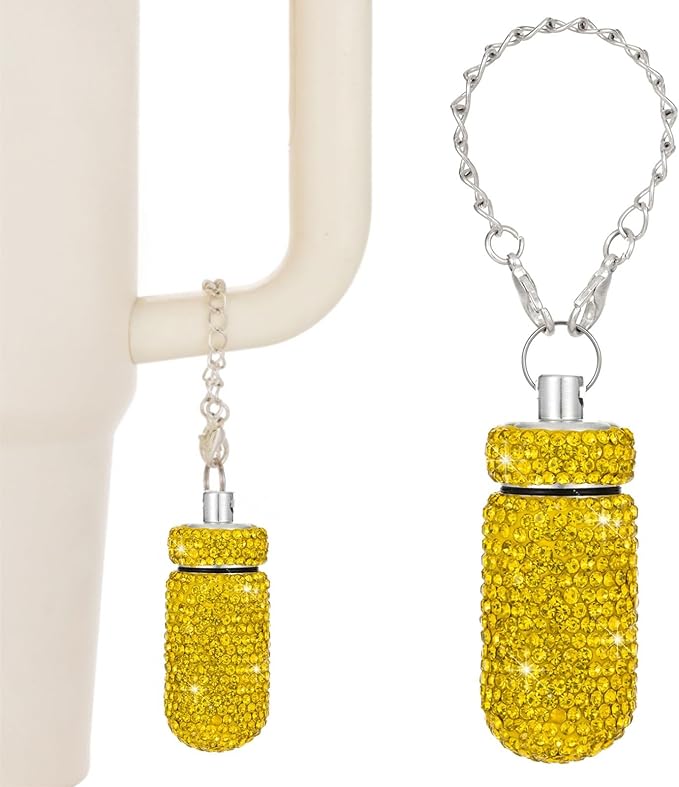 Pill Holder for Tumbler with Handle Bling Stanley Cup Accessories Pill Organizer for Stanley & YETI & Simple Modern & BrüMate (Yellow)