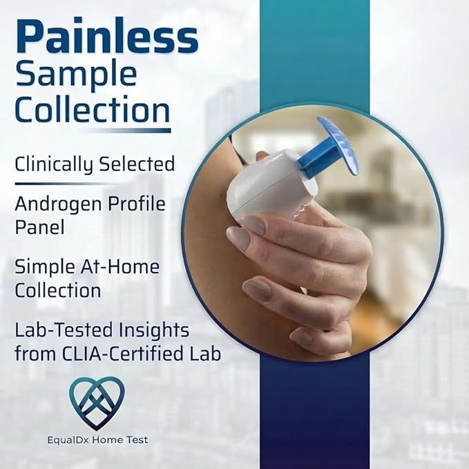 3-in-1 Androgen Test – at-Home Sample Collection Kit | Measure Total T, Free (Active) T & SHBG for Wellness Tracking | CLIA Lab Tested | Painless Collection
