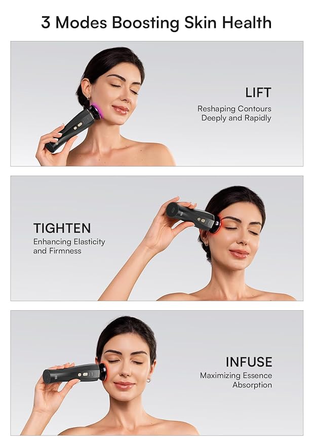 INIA 3-in-1 Skin Tightening Device True Beauty Glow Facial Massager Red Light Therapy for Face and Neck