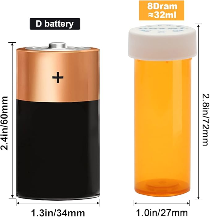 Plastic Medicine Pill Bottles with Child Resistant Caps - Push Down and Turn - Prescription Vial, Medicine Container, Pill Cases Dispenser Organizers (12pcs, 8 Dram)