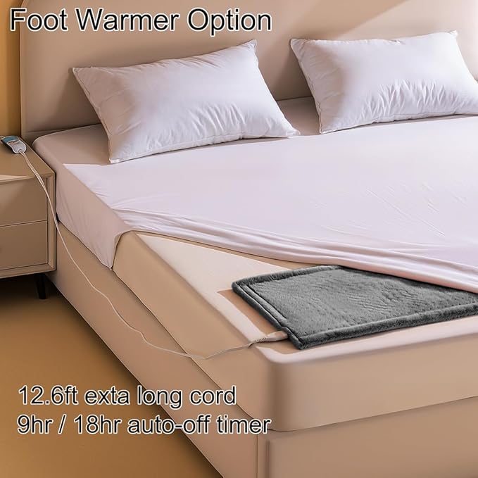 Boncare® Ultra Plush XXL Heating Pad for Neck and Shoulder and Back with Auto-Off, Stay-On Warmth Up to 18 Hours, 6 Heat Levels, 12.6 ft Cord for Bed Foot Warmer with Gift Box (Cloud Gray, 17"x33")
