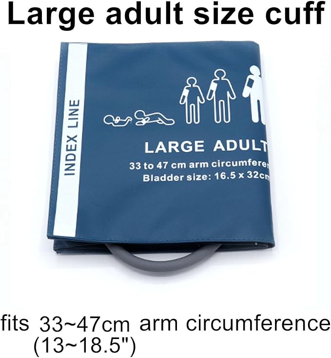 Universal NIBP Cuff with BP12 Connector for Large Adult, 33-47 cm Reusable Single Tube PU Replacement BP Cuff with Inner Airbag for Blood Pressure Monitor Machine