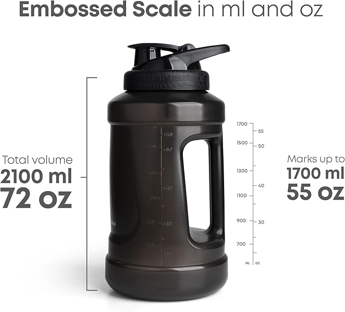 Smartshake Ultimate Jug 2100ml / 72 oz | Leak Proof Screw on lid - BPA Free, Sports Water Bottle - Perfect for Gym - 2.1 Litre Large Clear Container Sports Bottle - Black
