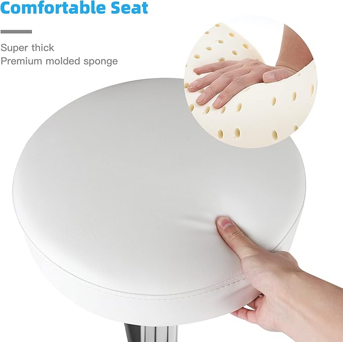 Rolling Stool with Wheels 400lbs Weight Capacity,Heavy Duty Lash Chair Adjustable for Tatoo Lab Massage Salon Spa Drafting Nail Teach,360 Swivel,Leather,Thick Seat Padding (Pure White)