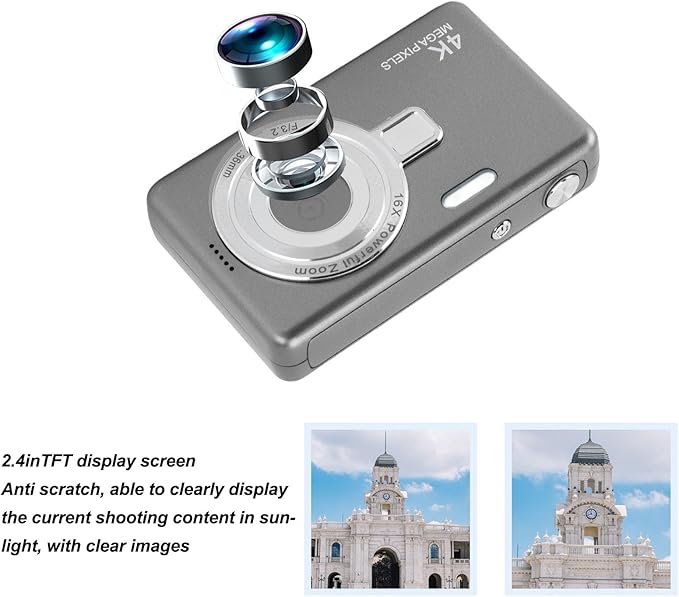Digital Camera, 1080P Digital Camera for Kids, Support 64GB Expandable, Compact Point and Shoot Camera 16X Zoom Anti Shake Portable Camera Small Camera for Teens Boys