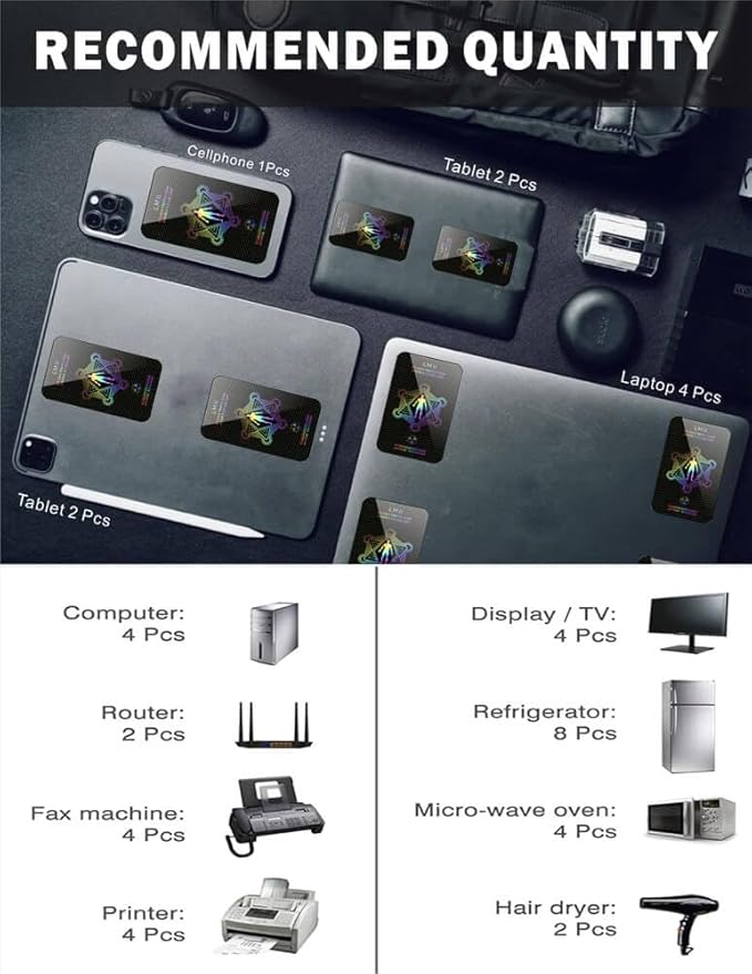 Cell Phone Protection Neutralizers Stickers for Smart Phones/Tablets/Laptops/Computer/WiFi/Priner/TV Electronic Devices Blocker 6 Pcs Black