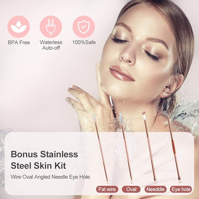 Facial Steamer, Amconsure Nano Ionic Face Steamer for Home, 100ML Warm Mist Humidifier for Women Moisturizing, Unclogs Pores-Bonus Stainless Steel Skin Kit and 2 Face Scrubbers
