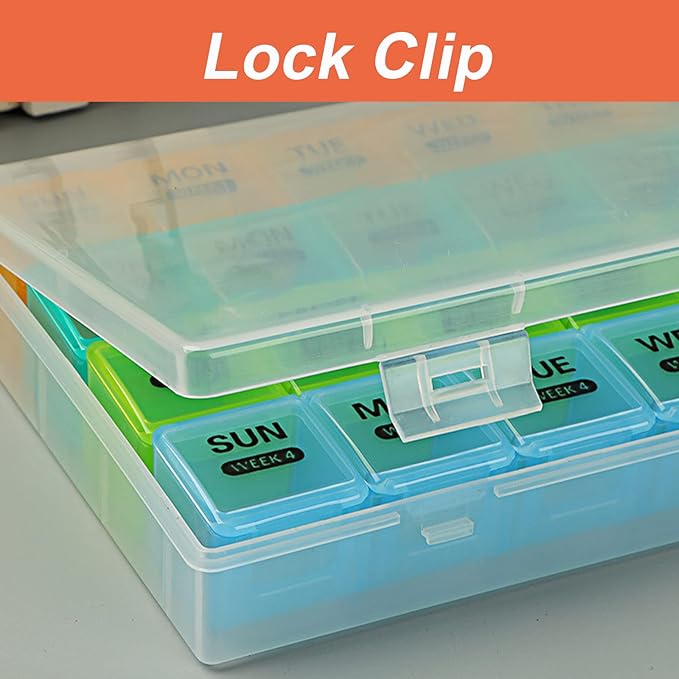 Monthly Pill Organizer 1 Time a Day with DustProof Case, Extra Large 4 Weeks Pill Box Once a Day, 28 Days Pill Container 1 Per Day, Weekly Vitamin Case, Daily Medicine Organizer for Fish Oil