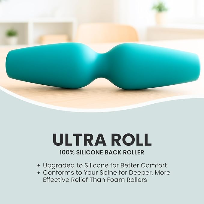 Foam Back Roller for Back Pain Relief – Upgraded 100% Flexible Silicone that Wraps Around the Spine, Softer Than Hard Foam Rollers, but Firm Enough for Deep Muscle Relief