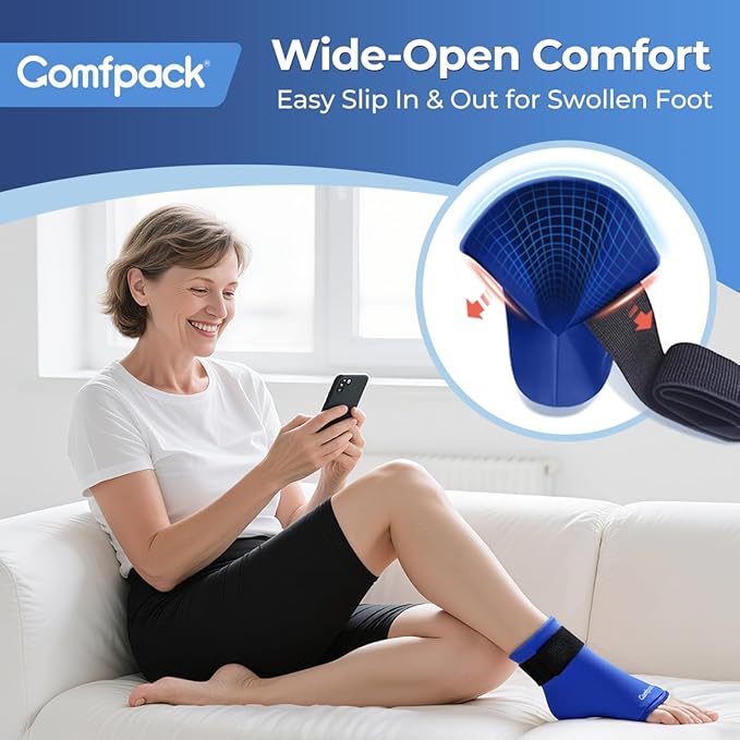 Ankle Ice Pack Wrap for Plantar Fasciitis, Swelling,Reusable Ankle Brace Ice Pack, Flexible Hot Cold Therapy Ice Sock for Achilles Tendonitis, Sprain, Surgery, Heel Pain