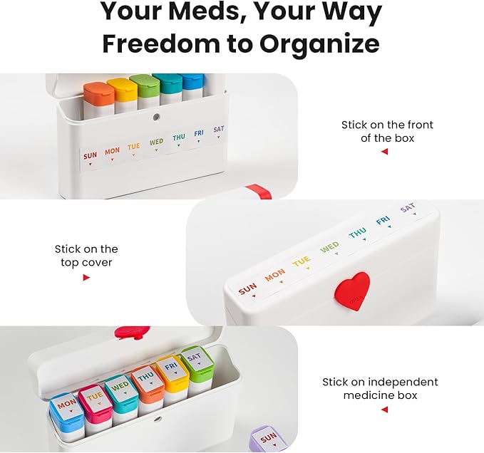 Daviky Pill Organizer 2 Times a Day - Large Capacity Weekly AM PM Pill Box with Heart Latch, 7 Day Travel Pill Case, Cute Medicine Organizer for Medication, Vitamins, Supplements
