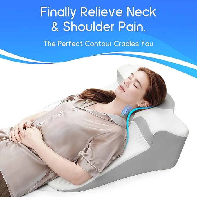 Bed Wedge Pillow for Sleep Apnea, Acid Reflux & Snoring Relief, Post-Surgery Recovery Pillow with Ergonomic 3-in-1 Certified Memory Foam for Back, Neck & Head Support
