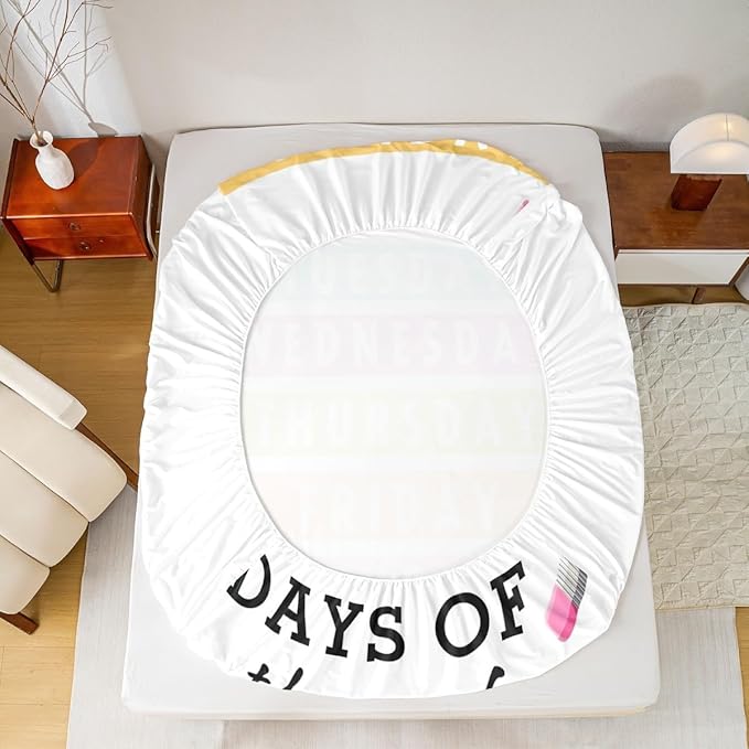 Feelyou Kids Learning Bed Sheet Set Full Size, Days of The Week Fitted Sheet Educational Bedding Set Boys Girls Preschool Teens Bedroom Decor Bed Set 3Pcs (No TOP Sheet)