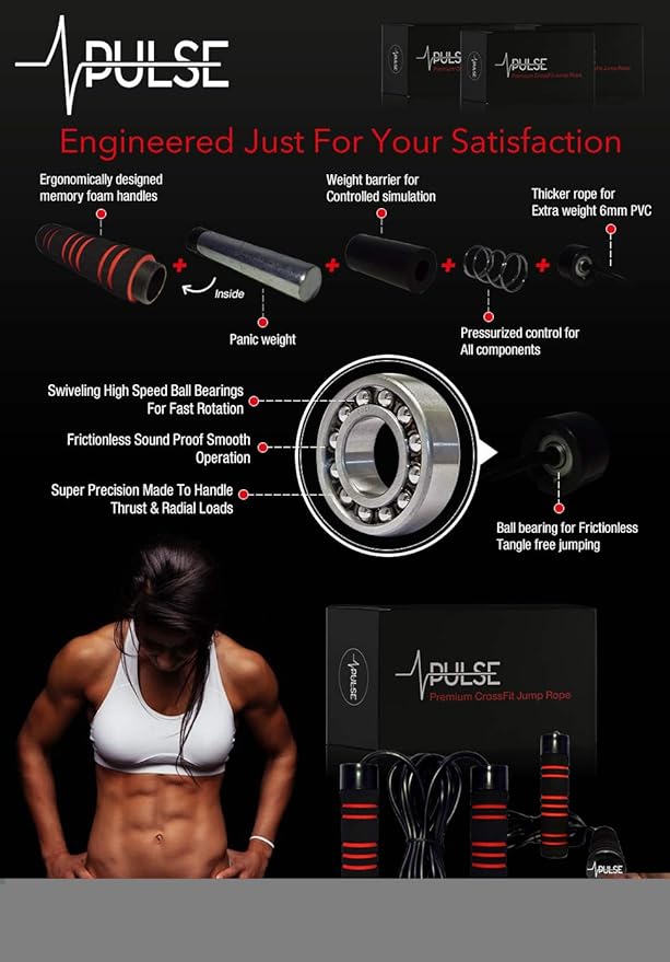 Weighted Jump Rope (1LB) With Memory Foam Handles and Thick Speed Cable - For fitness workouts at home, cardio, boxing and MMA, CrossFit, endurance training, Jumping Exercise. PULSE ATHLETICS.