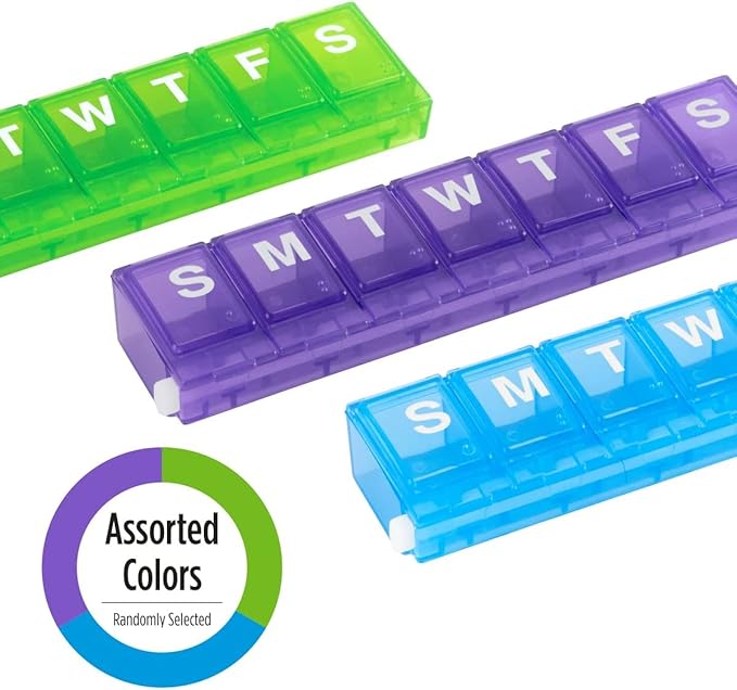 EZY DOSE Weekly (7-Day) Pill Organizer, Medicine Case, Vitamin Planner Box, Small Locking Compartments Secure Prescription Medication and Prevent Spilling, Colors May Vary (Small Locking - 2 Pack)