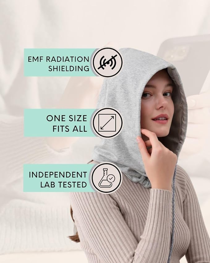 Radia Smart® EMF Protection Hood, Faraday Hat, 5G Blocking, RF Shielding, WiFi Shield, Brain Coat, Grey