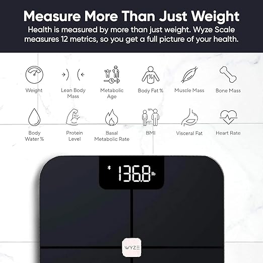 Wyze Scale for Body Weight, Digital Bathroom Smart Scale for Body Fat, BMI, and Heart Rate, 12 Body Composition Analyzer with App, Bluetooth, 400 lb - Dark Blue