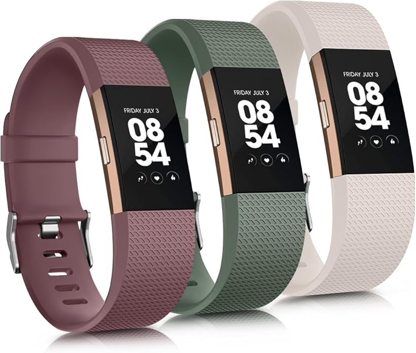 3 Pack Sport Bands Compatible with Fitbit Charge 2 Bands Women Men, Adjustable Replacement Straps Wristbands for Fitbit Charge 2 HR Small Large