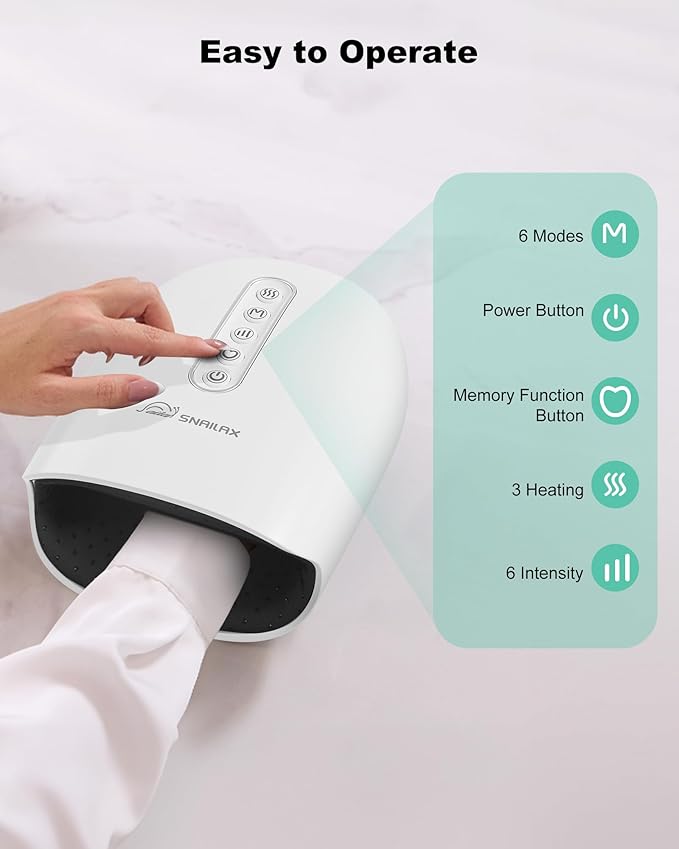Snailax Cordless Hand Massager with Heat and Compression, 6 Levels Finger & Palm Pressure for Arthritis, Carpal Tunnel & Numbness, Mothers Day Gifts - Rechargeable