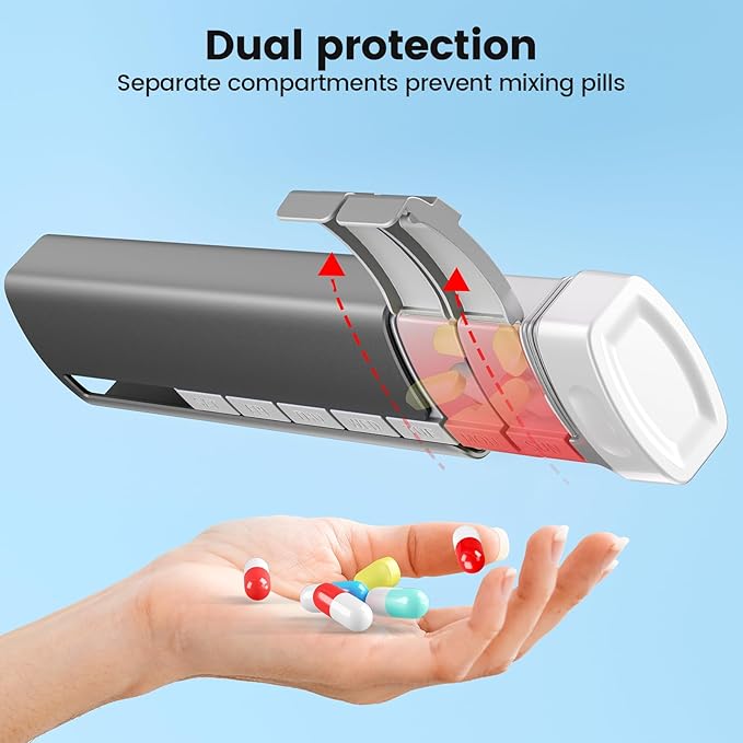 Daviky Metal Travel Pill Organizer, Premium Aluminum Pill Box 7 Day, Weekly Daily Pill Case, Stylish&Cute Pill Holder for Medicines, Supplements and Vitamins (Gray)