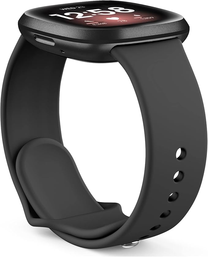 AK Silicone Bands Compatible with Fitbit Versa 4 & Sense 2 Bands for Women & Men, Soft Straps Replacement Wristbands for Fitbit Versa 3 & 4 / Sense & 2 Smart Watch (Black)