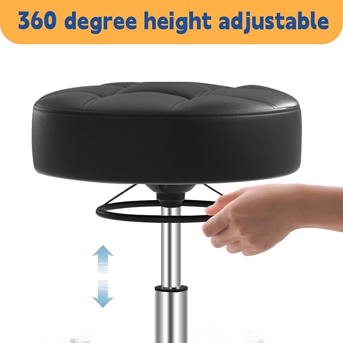 Rolling Stool Heavy Duty 400lb: Super Soft Seat Cushion,360° Swive,Height Adjustability,No Squeaky Noises,No Tip Over, New Upgraded Salon stool Chair, for Tattoo Facial Massage Spa Medical (Black)