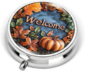 Portable Round 3 Compartment Metal Pill Box Fall Pumpkins Welcome for Kitchen Office Gathering Picnic
