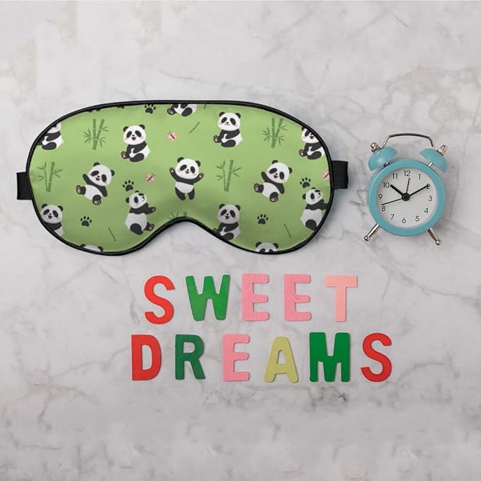 Funny Panda Silk Eye Mask Sleep Mask Cute Pandas Pandas Bamboo Butterfly Cartoon Green Eye Mask with Adjustable Strap Lightweight for Women Work Travel Night Sleep