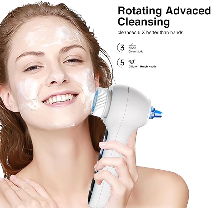 3 in 1 Facial Cleansing Brush & Blackhead Remover, Rechargeable Face Scrubber with LCD Screen, IPX7 Waterproof, Deep Pore Cleaning, Exfoliating & Massaging for All Skin Types