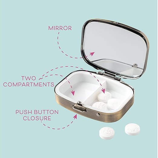 Karma, Chill Pill Organizer Travel Friendly Portable Compact Pill Box, Pill Container to Hold Meds, Vitamins, Supplements for Purse/Pocket, Handle with Care